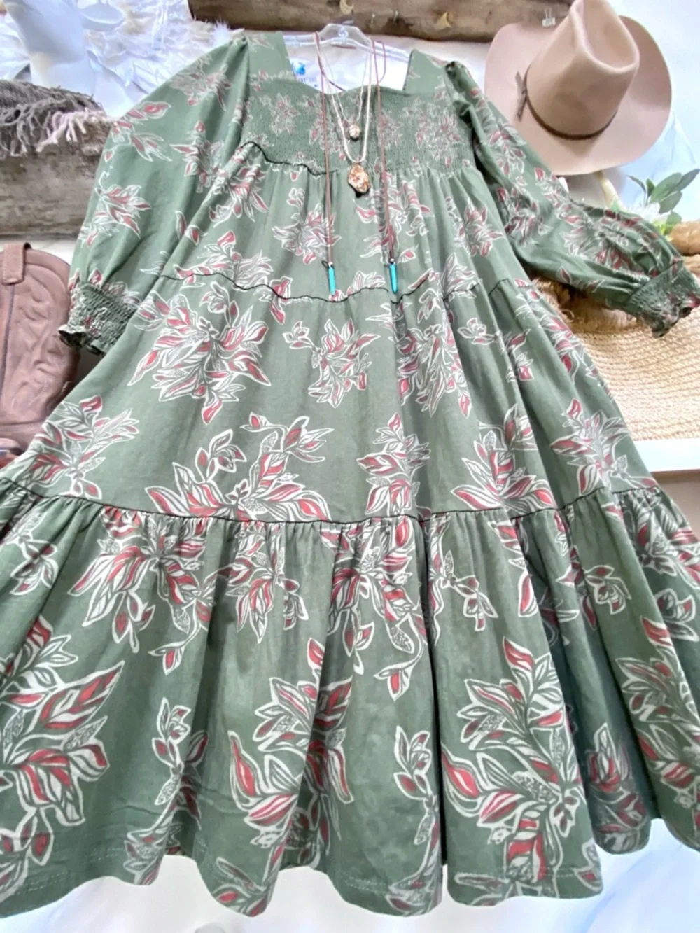 Farmhouse/cottagecore boho tired dress w prairie Country vibe - Picture 4 of 11